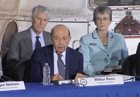 Secretary of Commerce Wilbur Ross speaking at the National Space Council meeting on Feb 21, 2018