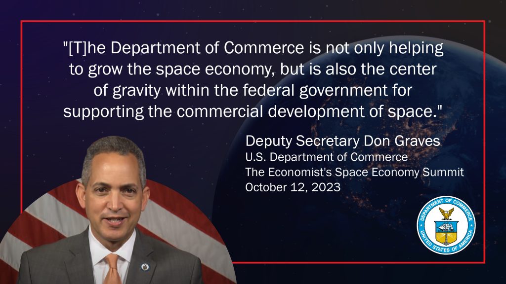 Deputy Secretary Graves and the DOC logo with a pull quote: "The Department of Commerce is not only helping to grow the space economy but is also the center of gravity within the federal government in supporting the commercial development of space." 