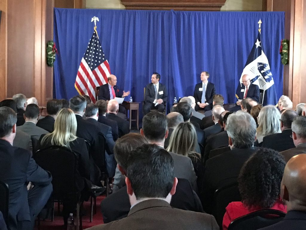 Secretary Ross and panelists in front of audience