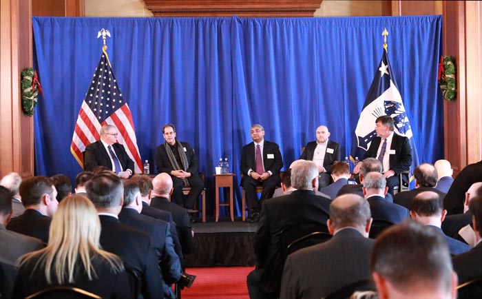 Kevin O'Connell and panelists in front of audience