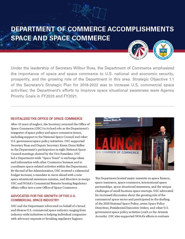 Report on DOC Accomplishments in Space Commerce