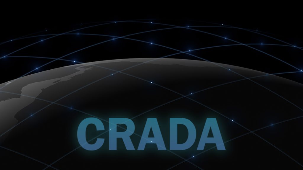 Illustration of the Starlink satellite network over a dark Earth, with the word "CRADA" superimposed at bottom