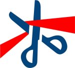 Scissors cutting red tape